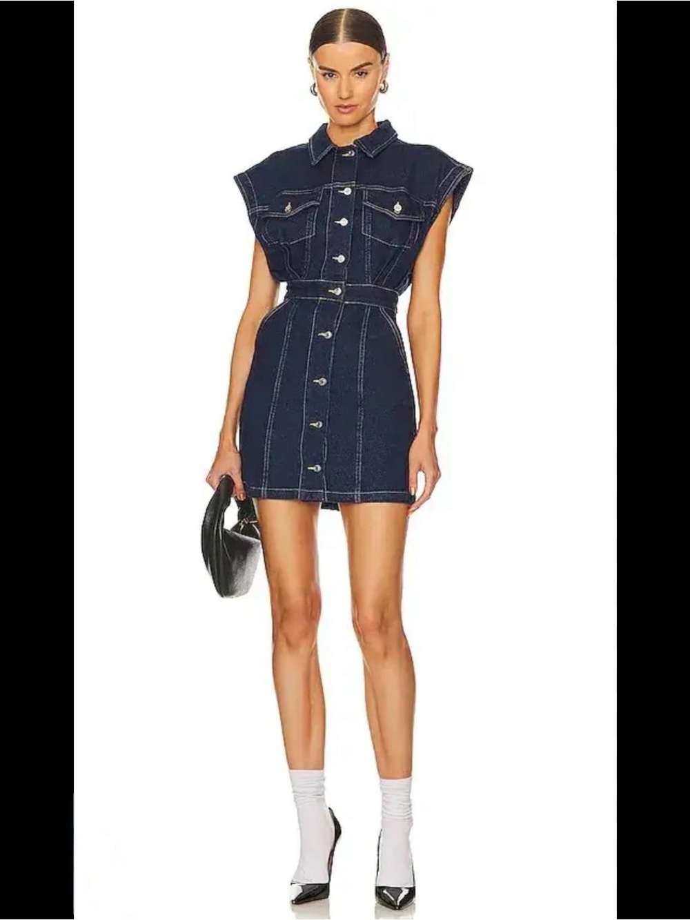 GRLFRND Dark Indigo Denim Button-Front Mini Dress